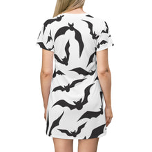 Load image into Gallery viewer, Black and White Bat All Over Print T-Shirt Dress - Lili White Creations 