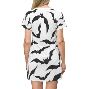 Black and White Bat All Over Print T-Shirt Dress - Lili White Creations 