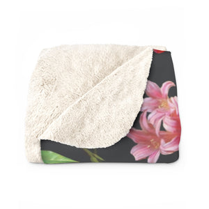 Black and Multi Color Floral Sherpa Fleece Blanket - Lili White Creations 