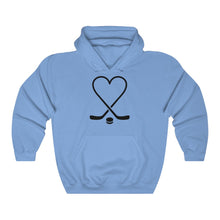 Load image into Gallery viewer, Hockey Sticks Heart and Pucks  Unisex Heavy Blend Hooded Sweatshirt - Lili White Creations 