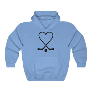 Hockey Sticks Heart and Pucks  Unisex Heavy Blend Hooded Sweatshirt - Lili White Creations 