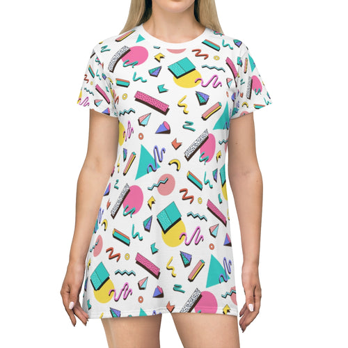 90s Print All Over Print T-Shirt Dress - Lili White Creations 