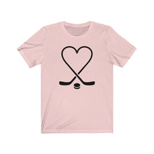 Load image into Gallery viewer, Hockey Sticks Heart with Puck Unisex Jersey Short Sleeve Tee - Lili White Creations 