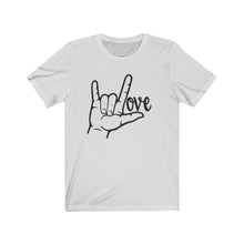 Load image into Gallery viewer, American Sign Language (ASL) LOVE Unisex Jersey Short Sleeve Tee - Lili White Creations 