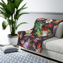 Load image into Gallery viewer, Black and Multi Color Floral Sherpa Fleece Blanket - Lili White Creations 