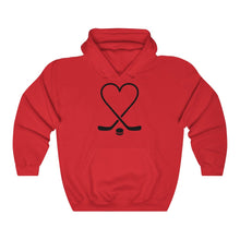 Load image into Gallery viewer, Hockey Sticks Heart and Pucks  Unisex Heavy Blend Hooded Sweatshirt - Lili White Creations 