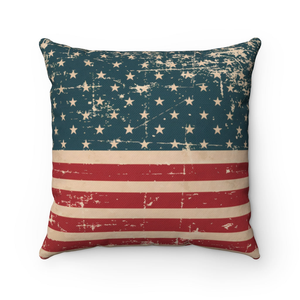 Distressed American Flag Spun Polyester Square Pillow Case - Lili White Creations 