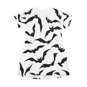 Black and White Bat All Over Print T-Shirt Dress - Lili White Creations 