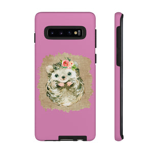 Hedgehog Flower Pink Tough Phone Cases - Lili White Creations 