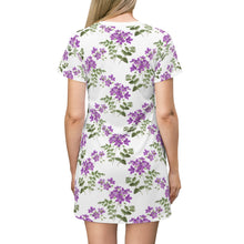 Load image into Gallery viewer, Purple Floral All Over Print T-Shirt Dress - Lili White Creations 