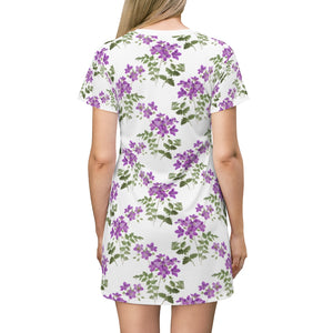 Purple Floral All Over Print T-Shirt Dress - Lili White Creations 