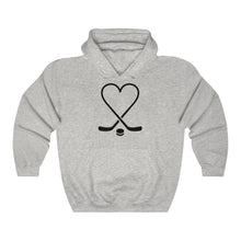 Load image into Gallery viewer, Hockey Sticks Heart and Pucks  Unisex Heavy Blend Hooded Sweatshirt - Lili White Creations 