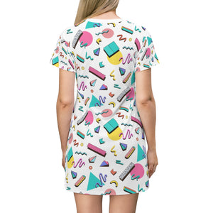 90s Print All Over Print T-Shirt Dress - Lili White Creations 