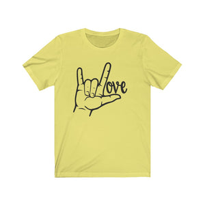 American Sign Language (ASL) LOVE Unisex Jersey Short Sleeve Tee - Lili White Creations 