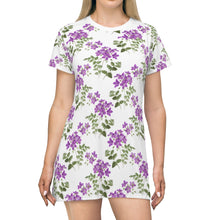 Load image into Gallery viewer, Purple Floral All Over Print T-Shirt Dress - Lili White Creations 