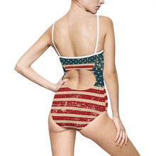 Load image into Gallery viewer, Distressed American Flag Women&#39;s One-piece Swimsuit - Lili White Creations 