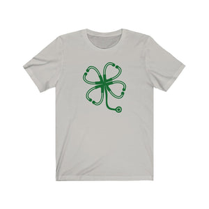 Shamrock Four Leaf Clover Stethoscope Unisex Jersey Short Sleeve Tee - Lili White Creations 