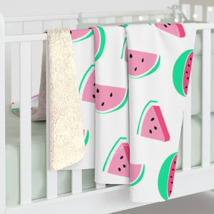 Watermelon Print Sherpa Fleece Blanket - Lili White Creations 