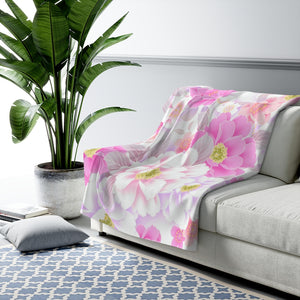 Pink and White Floral 50" X 60" Sherpa Fleece Blanket - Lili White Creations 