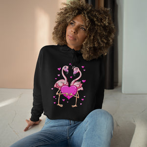 Flamingos Hearts Love Valentine's Day Crop Hoodie - Lili White Creations 