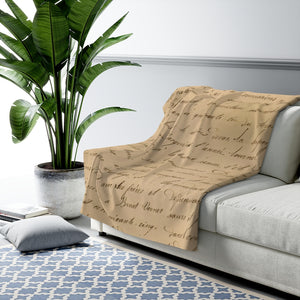 Tan French Script Sherpa Fleece Blanket - Lili White Creations 