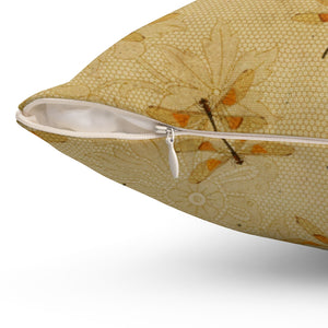 Tan Dragonfly Spun Polyester Square Pillow Case - Lili White Creations 