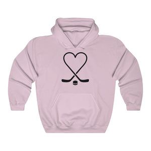 Hockey Sticks Heart and Pucks  Unisex Heavy Blend Hooded Sweatshirt - Lili White Creations 