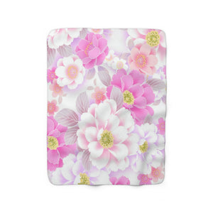 Pink and White Floral 50" X 60" Sherpa Fleece Blanket - Lili White Creations 