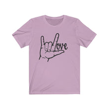 Load image into Gallery viewer, American Sign Language (ASL) LOVE Unisex Jersey Short Sleeve Tee - Lili White Creations 