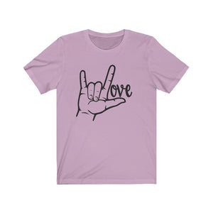 American Sign Language (ASL) LOVE Unisex Jersey Short Sleeve Tee - Lili White Creations 