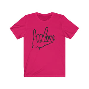 American Sign Language (ASL) LOVE Unisex Jersey Short Sleeve Tee - Lili White Creations 