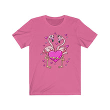 Load image into Gallery viewer, Flamingos Love Valentine&#39;s Days Unisex Jersey Short Sleeve Tee - Lili White Creations 