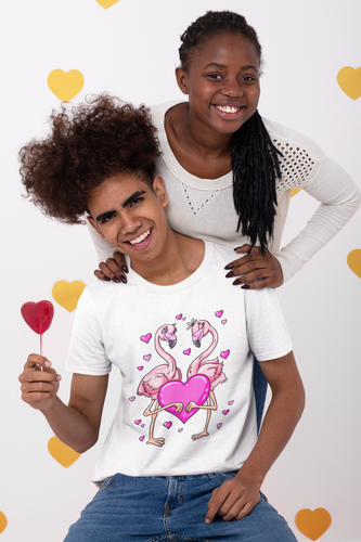 Flamingos Love Valentine's Days Unisex Jersey Short Sleeve Tee - Lili White Creations 